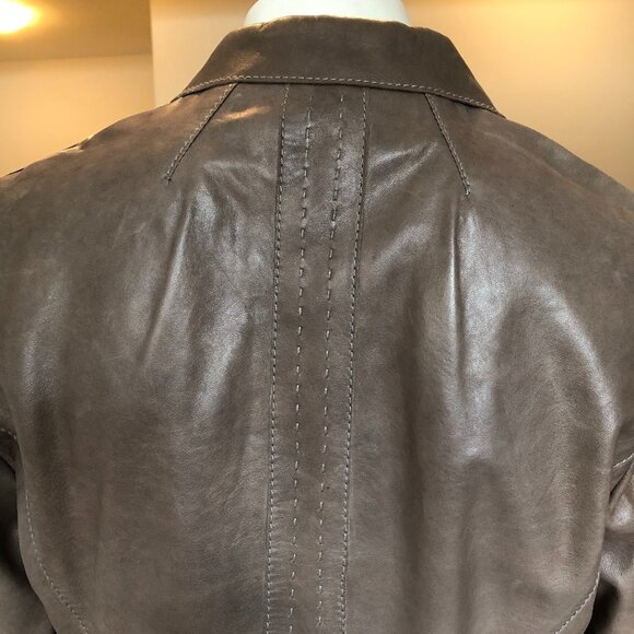 Hugo Boss Lined 2 Button Lamb Leather Blazer Jacket w Pickstitching Brown Sz 8 - Picture 9 of 16